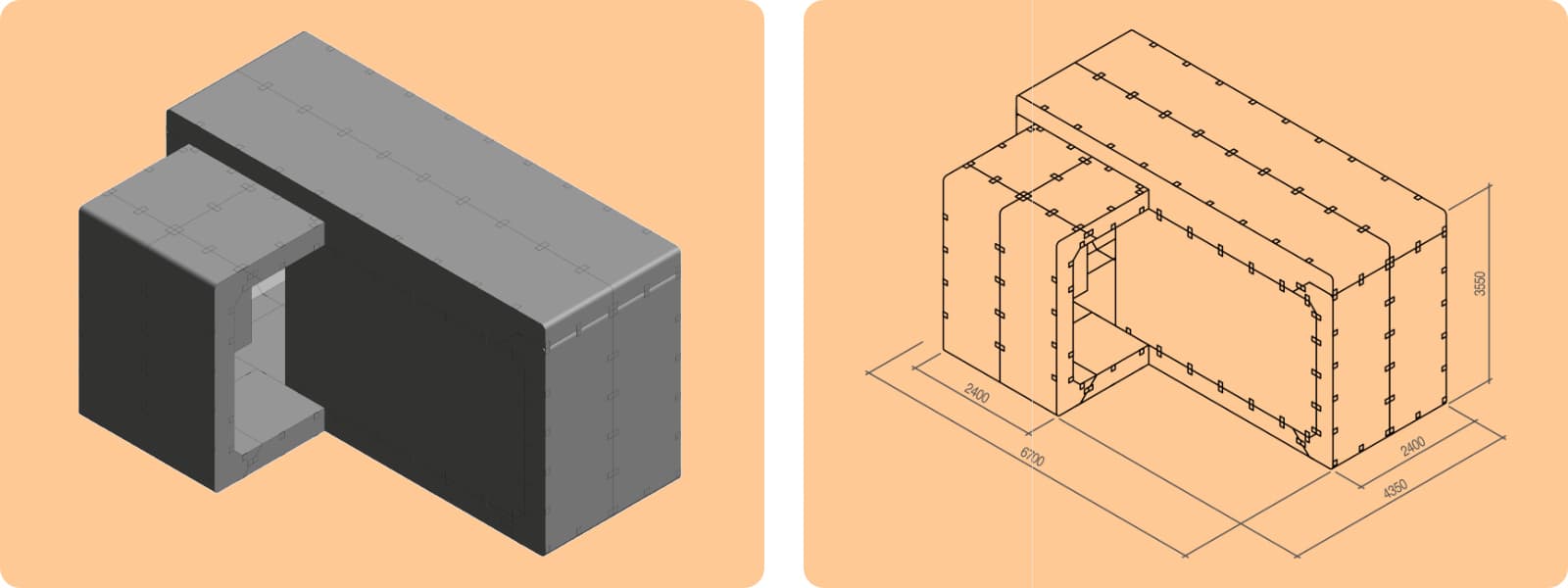 Mobile modular RC shelter ARCA MAX 6.0 · 17 persons